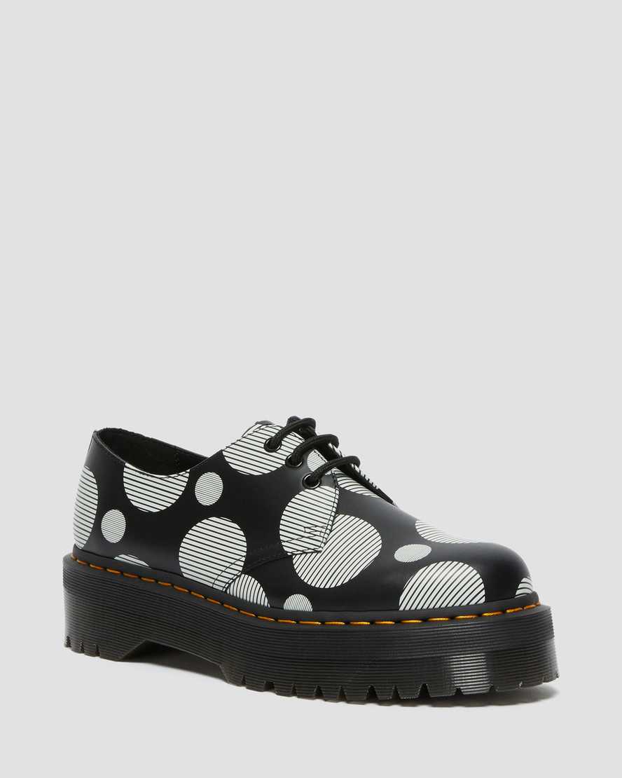 Dr. Martens 1461 Polka Dot Smooth Lær Platform Sko Herre Svart/Hvite [5093RVFZL]